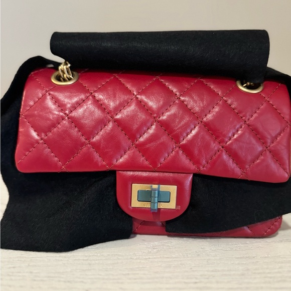 Chanel Mini Reissue 2.55 Rectangular Calf Leather Red Aged Gold HW NWT Full Set - Picture 4 of 10